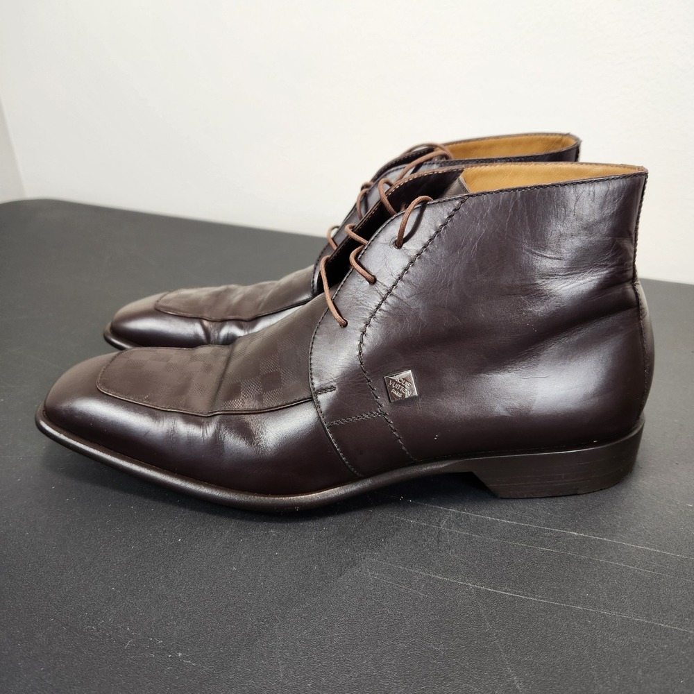 Louis Vuitton Damier Ebene Brown Leather Chukka Boots 8.5 UK 9.5 US Missing Logo